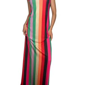 Vestido Franjas Multicolor Elasticado